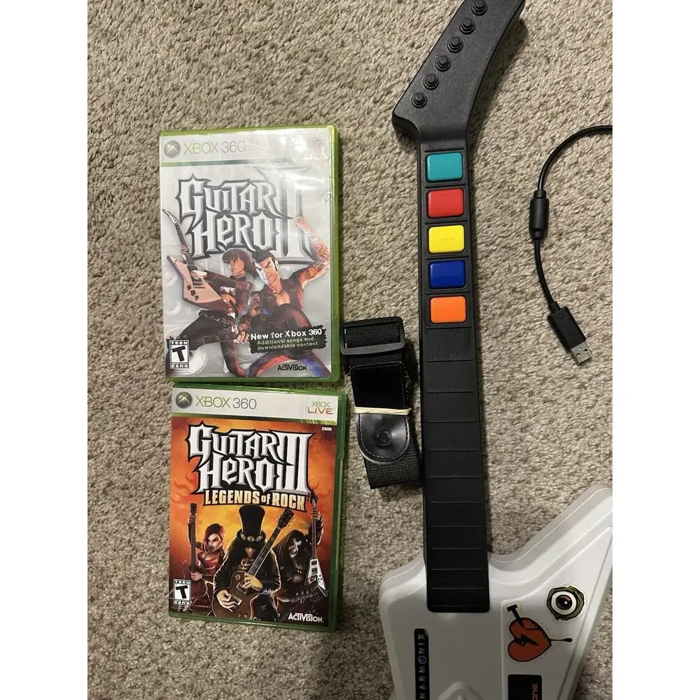 Guitar Hero Xbox 360 XPlorer Controller Bundle 2 Games Dongle USB Cable Tested